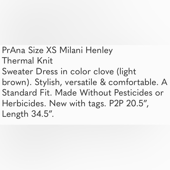 (A4C) Prana Milani Henley Brown Dress, Size XS, NWT - Picture 12 of 13